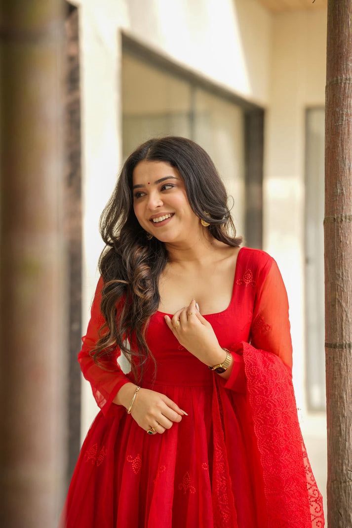 VELVET RED ORGANZA SUIT SET