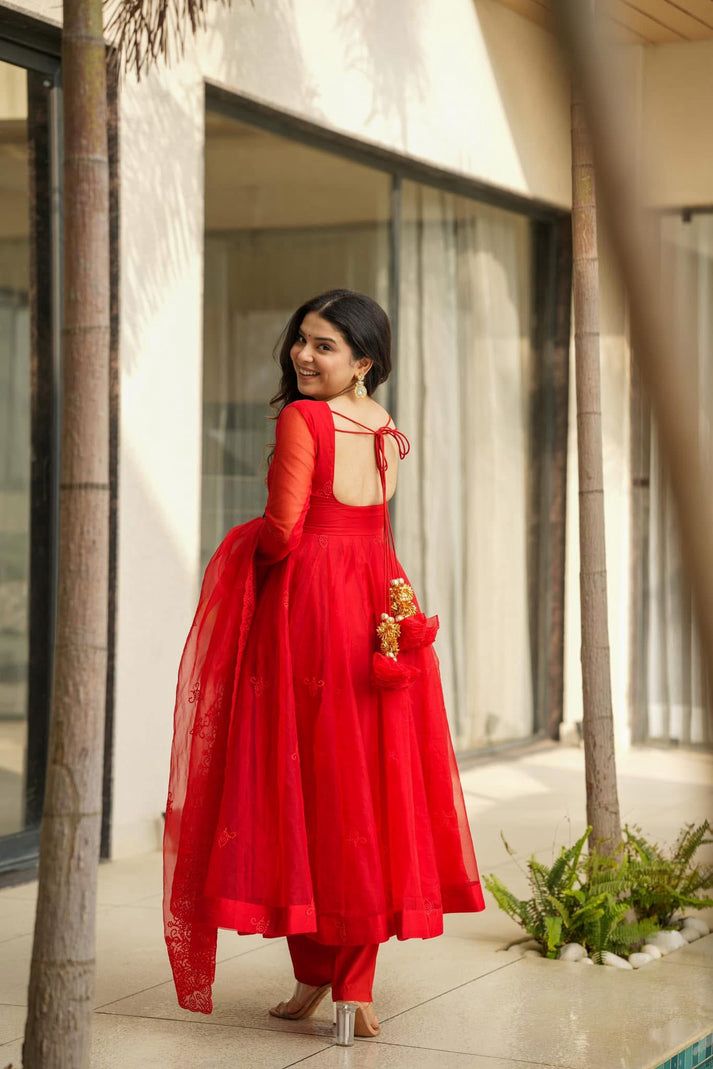 VELVET RED ORGANZA SUIT SET