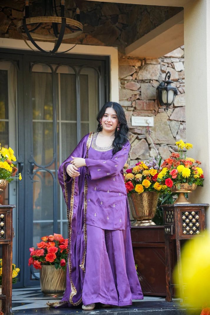 AMETHRA PURPLE WEDDING WEAR KURTA SET
