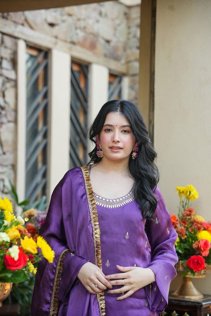 AMETHRA PURPLE WEDDING WEAR KURTA SET