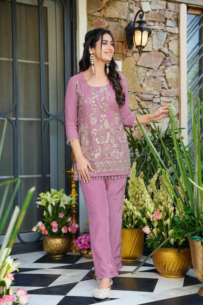 PINK STARDUST HEAVY GEORGETTE CO-ORD SET