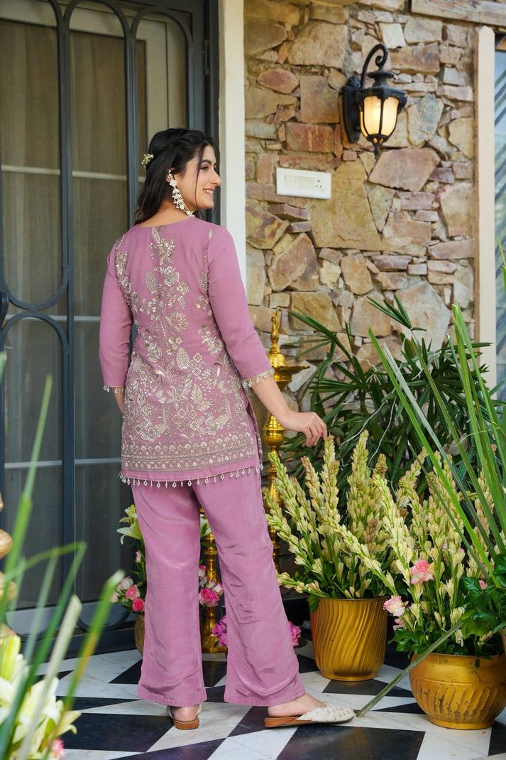 PINK STARDUST HEAVY GEORGETTE CO-ORD SET