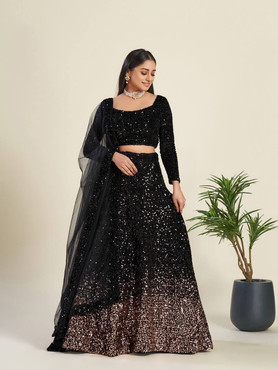 Black Color Heavy Sequence Work Designer Lehenga Choli