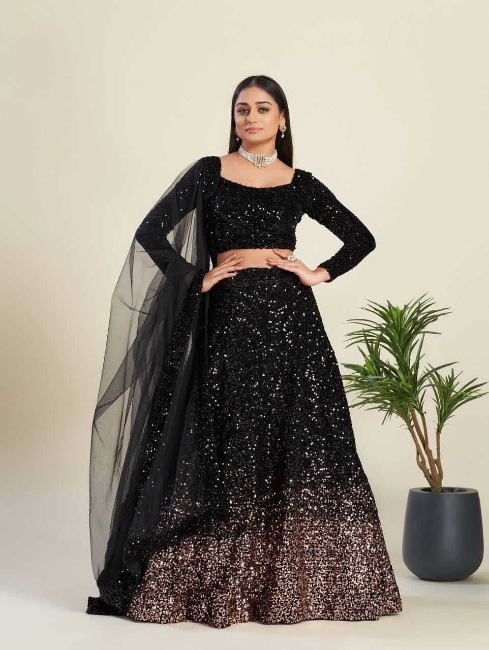 Black Color Heavy Sequence Work Designer Lehenga Choli