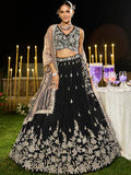 Black - Satin Silk Fabric Beads & Sequince Embroidered Ready to Wear Lehenga Choli & Dupatta