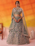 LIMEGREEN - Net Fabric Sequins embroidery Semi-Stitched Lehenga & Unstitched Blouse With Dupatta