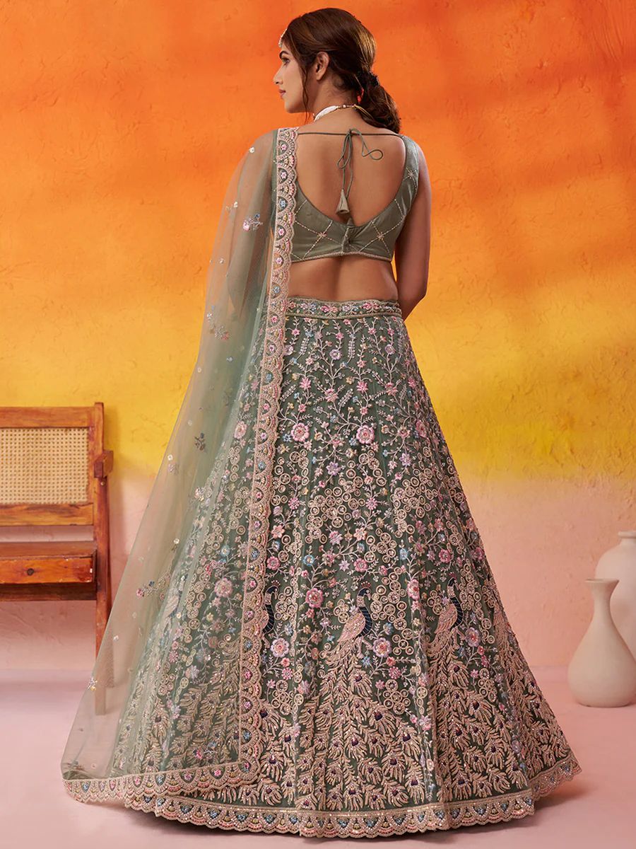 LIMEGREEN - Net Fabric Sequins embroidery Semi-Stitched Lehenga & Unstitched Blouse With Dupatta