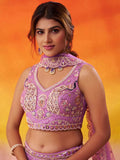MAUVE - Net Fabric Sequins embroidery Semi-Stitched Lehenga & Unstitched Blouse With Dupatta