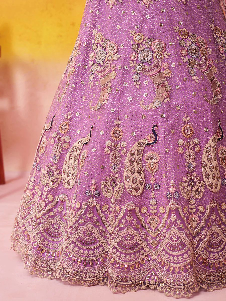 MAUVE - Net Fabric Sequins embroidery Semi-Stitched Lehenga & Unstitched Blouse With Dupatta
