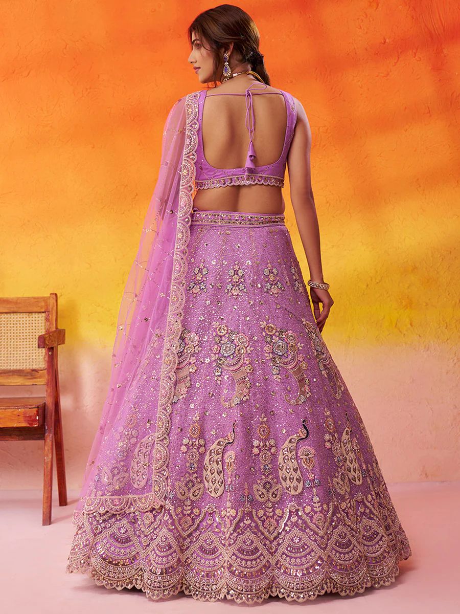 MAUVE - Net Fabric Sequins embroidery Semi-Stitched Lehenga & Unstitched Blouse With Dupatta