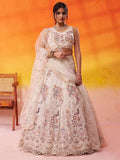 CREAM - Net Fabric Sequins embroidery Semi-Stitched Lehenga & Unstitched Blouse With Dupatta