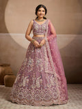 LAVENDER - Net Fabric Sequins embroidery Semi-Stitched Lehenga & Unstitched Blouse With Dupatta
