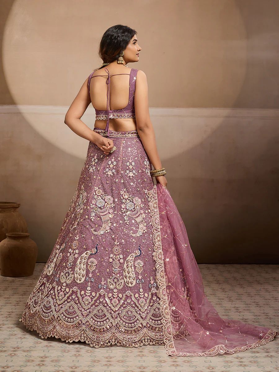 LAVENDER - Net Fabric Sequins embroidery Semi-Stitched Lehenga & Unstitched Blouse With Dupatta