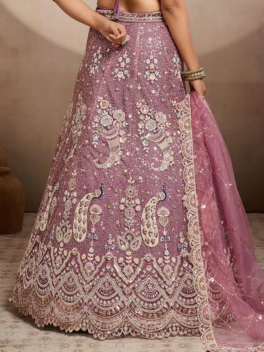 LAVENDER - Net Fabric Sequins embroidery Semi-Stitched Lehenga & Unstitched Blouse With Dupatta